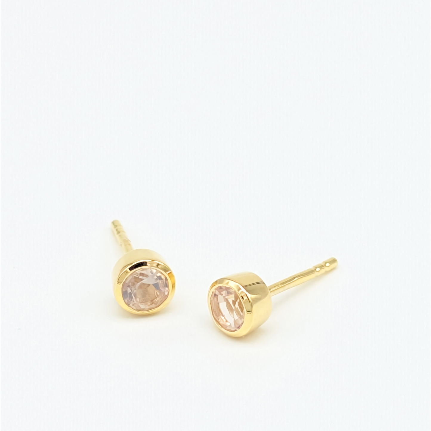 Set of 2 pairs - Round Rose Quartz 18k Vermeil Stud Earrings