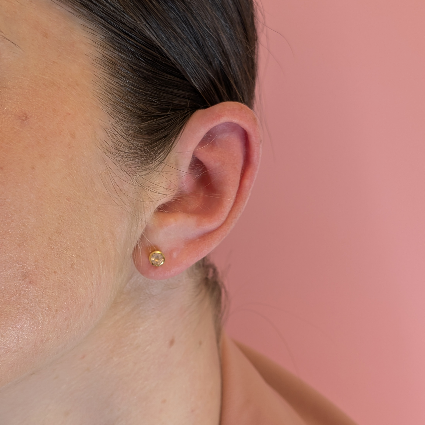 Set of 2 pairs - Round Rose Quartz 18k Vermeil Stud Earrings