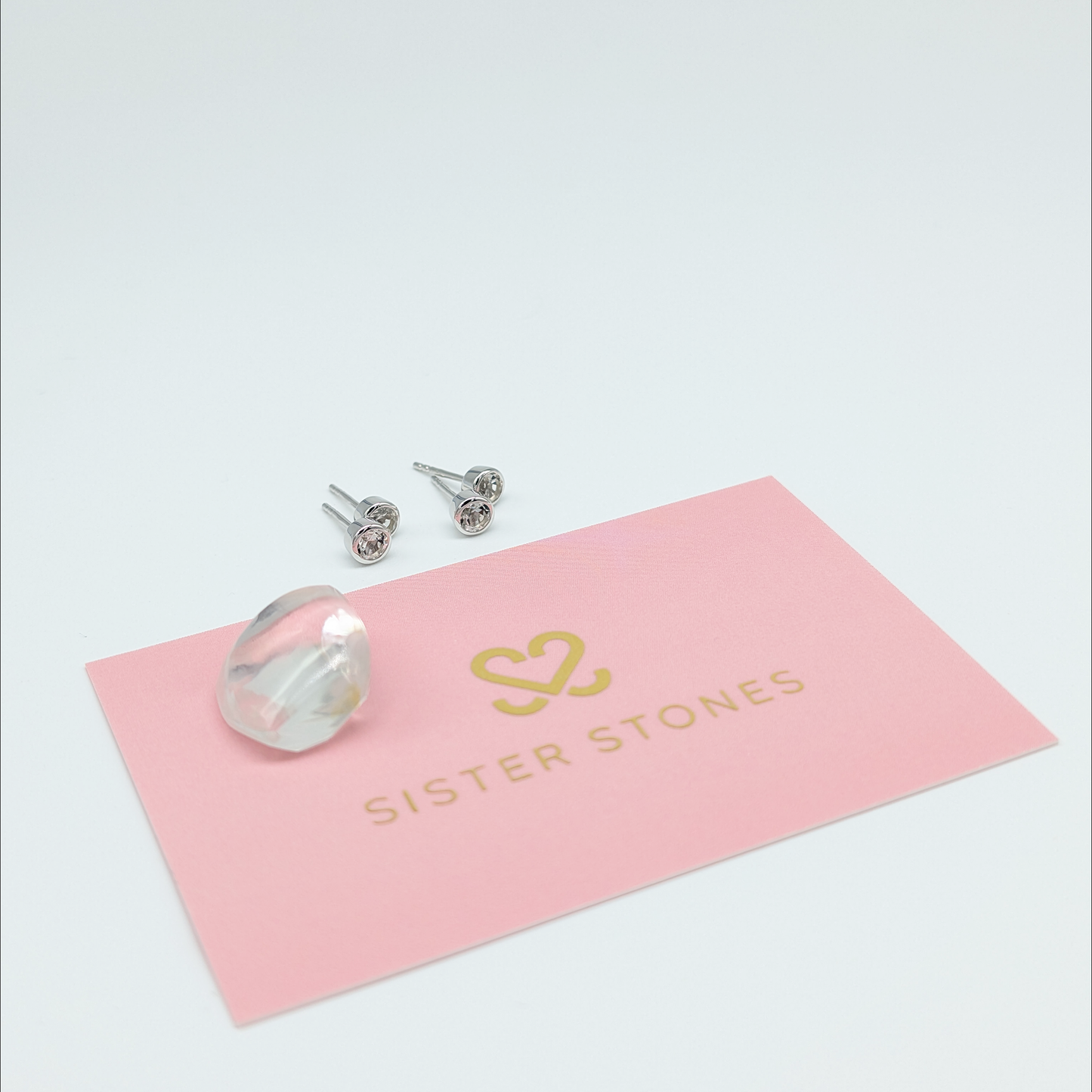 Set of 2 pairs - Round White Topaz Sterling Silver Stud Earrings