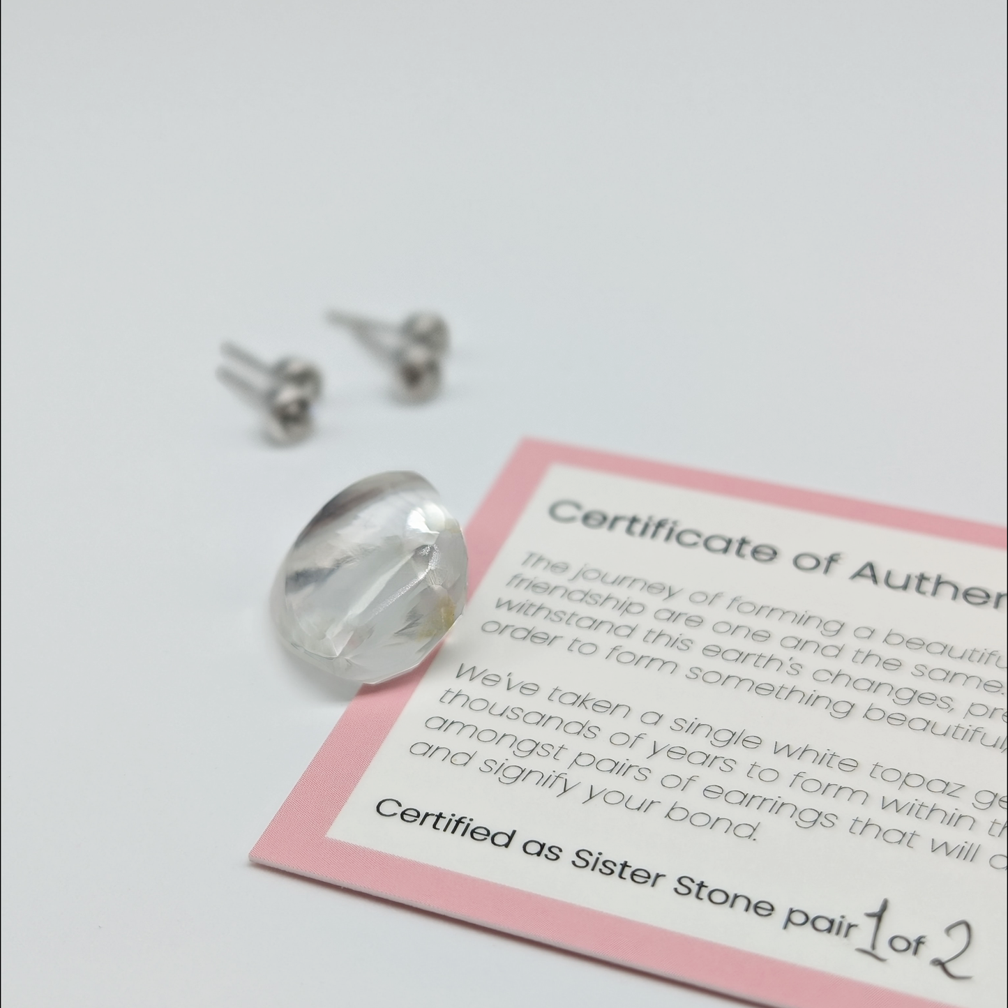 Set of 2 pairs - Round White Topaz Sterling Silver Stud Earrings
