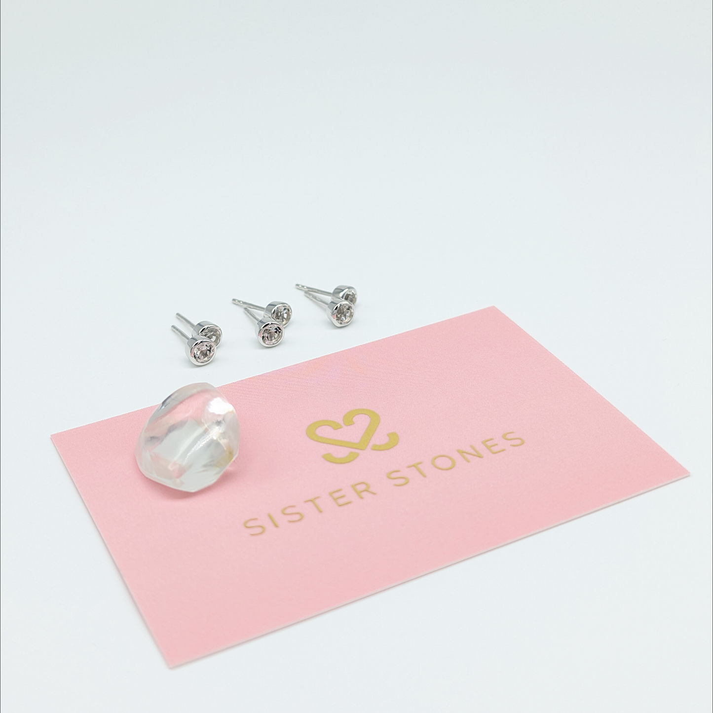 Set of 3 pairs - Round White Topaz Sterling Silver Stud Earrings