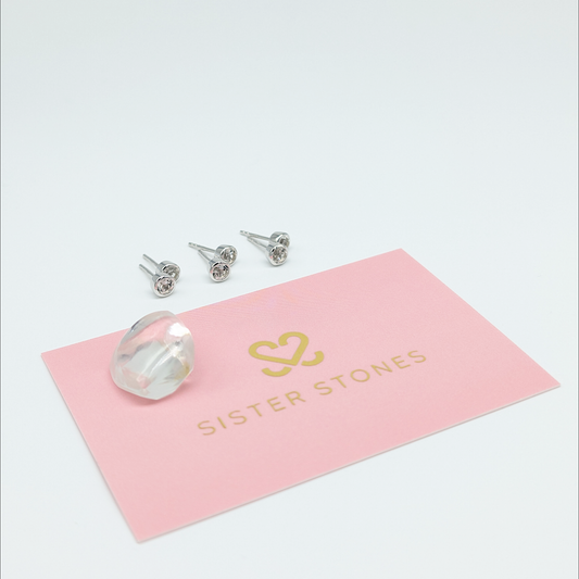 Set of 3 pairs - Round White Topaz Sterling Silver Stud Earrings