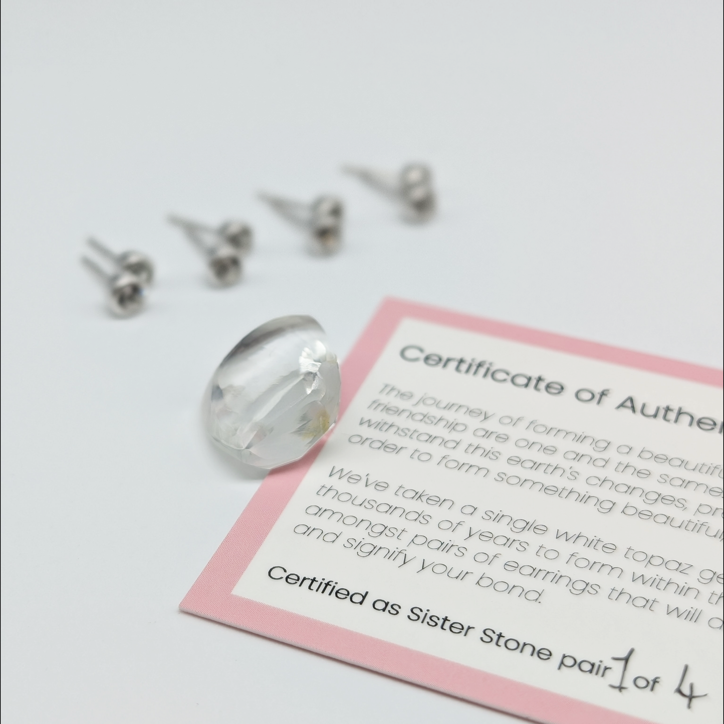 Set of 4 pairs - Round White Topaz Sterling Silver Stud Earrings