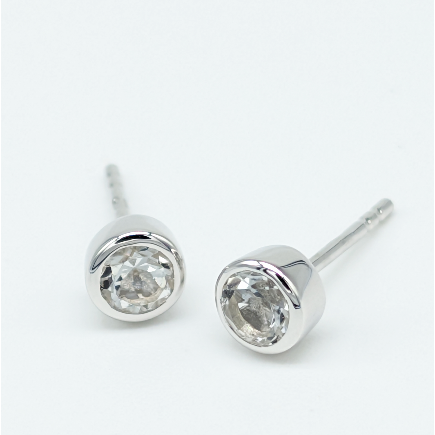 Set of 5 pairs - Round White Topaz Sterling Silver Stud Earrings