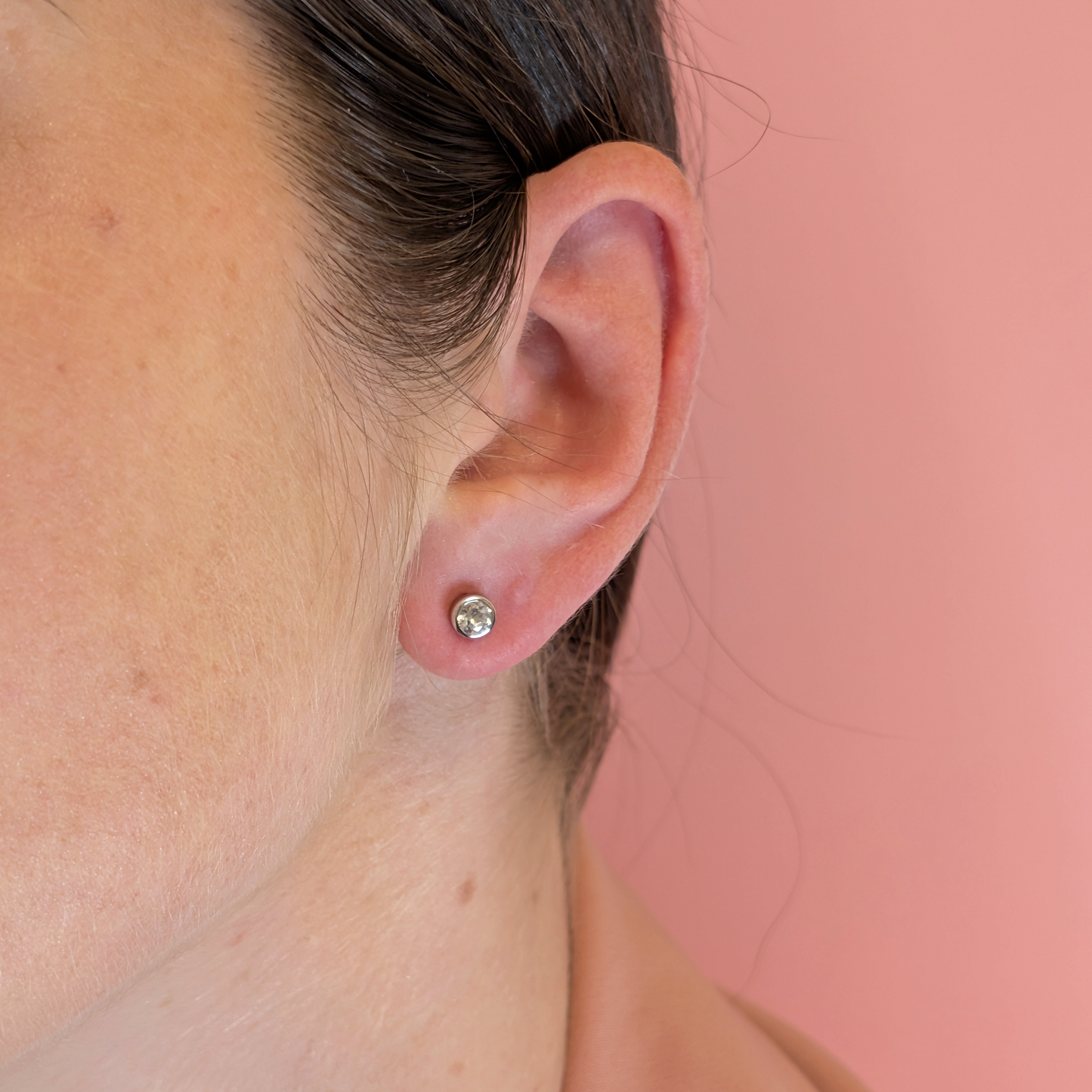 Set of 5 pairs - Round White Topaz Sterling Silver Stud Earrings