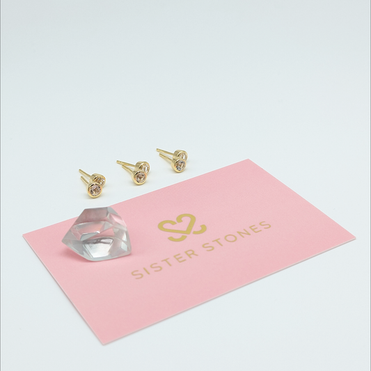 Set of 3 pairs - Round White Topaz 18k Vermeil Stud Earrings