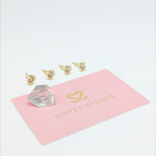 Set of 4 pairs - Round White Topaz 18k Vermeil Stud Earrings