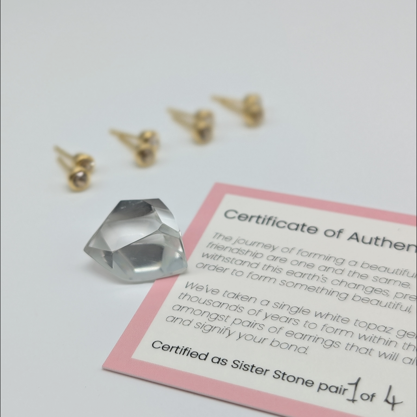 Set of 4 pairs - Round White Topaz 18k Vermeil Stud Earrings