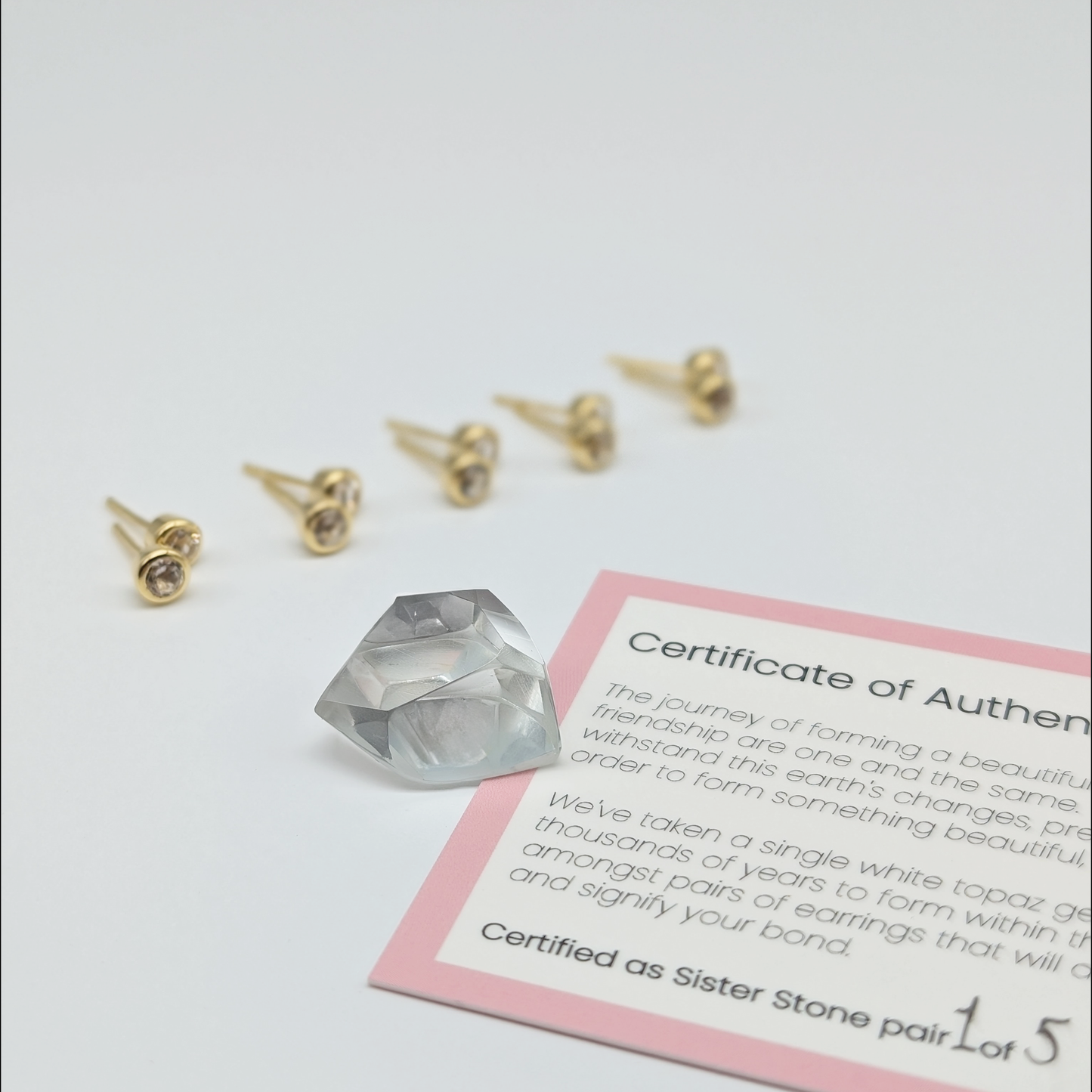 Set of 5 pairs - Round White Topaz 18k Vermeil Stud Earrings