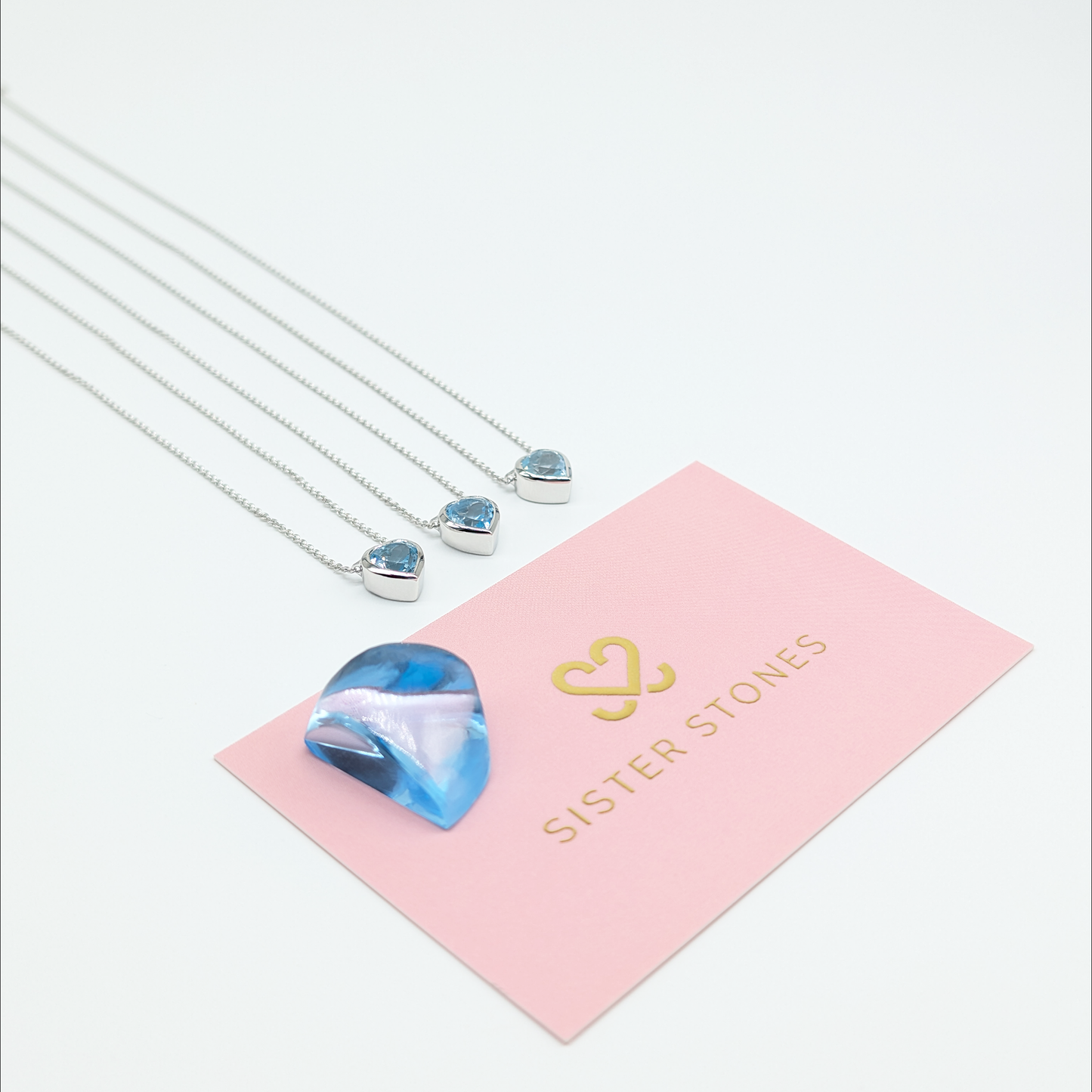 Set of 3 - Heart Blue Topaz Sterling Silver Necklaces