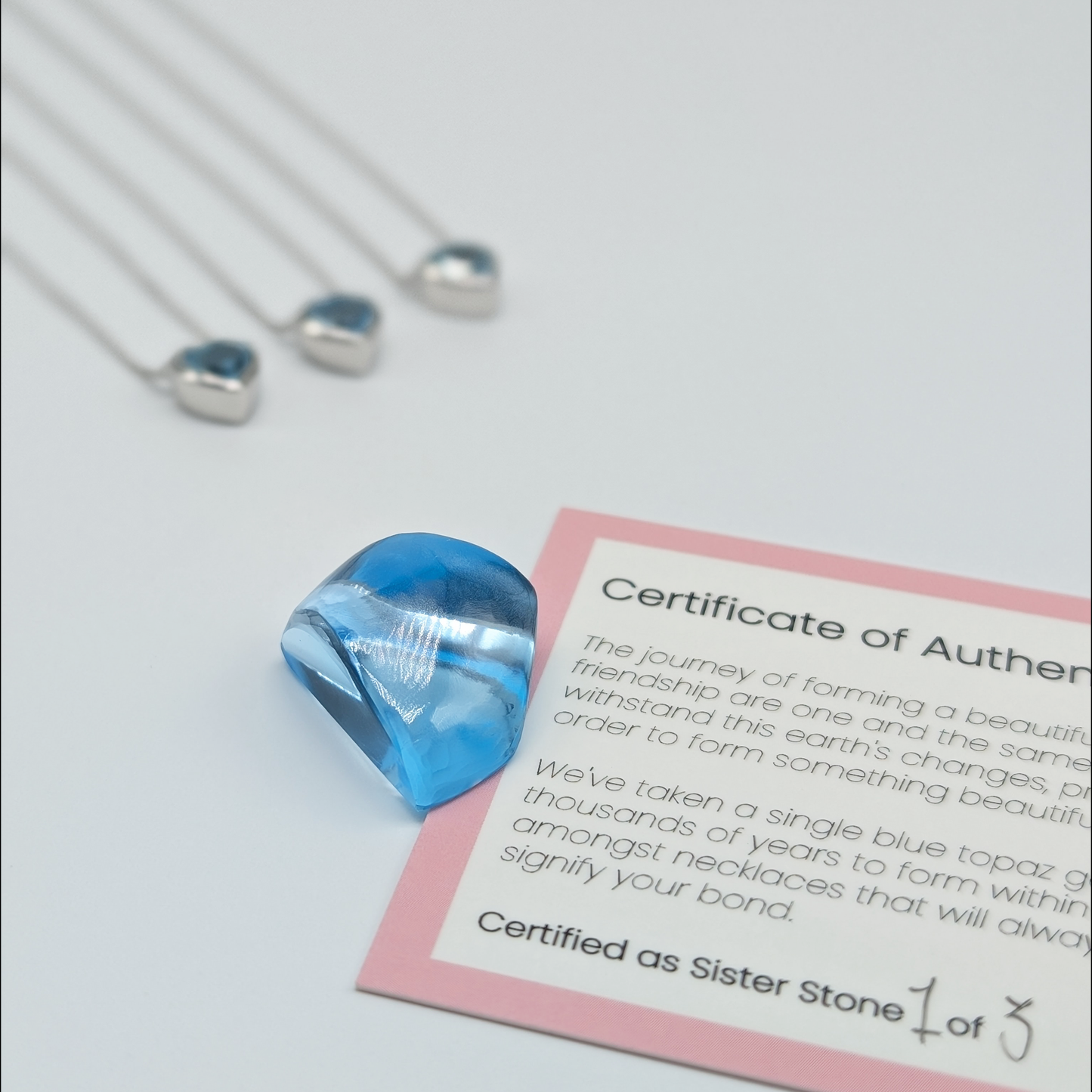 Set of 3 - Heart Blue Topaz Sterling Silver Necklaces