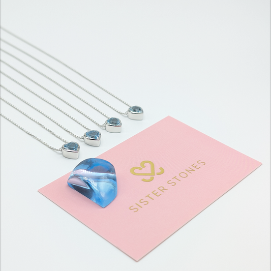 Set of 4 - Heart Blue Topaz Sterling Silver Necklaces
