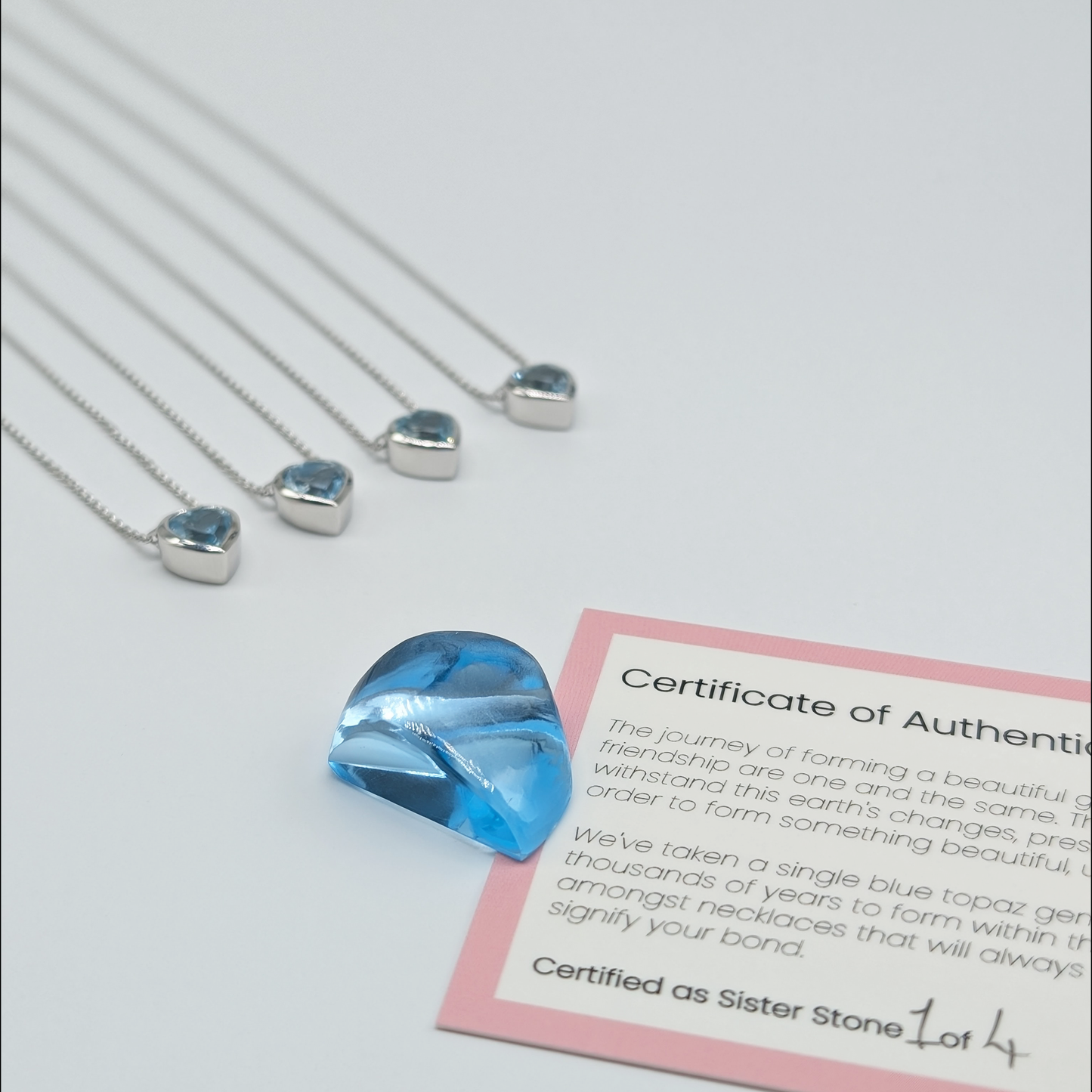 Set of 4 - Heart Blue Topaz Sterling Silver Necklaces