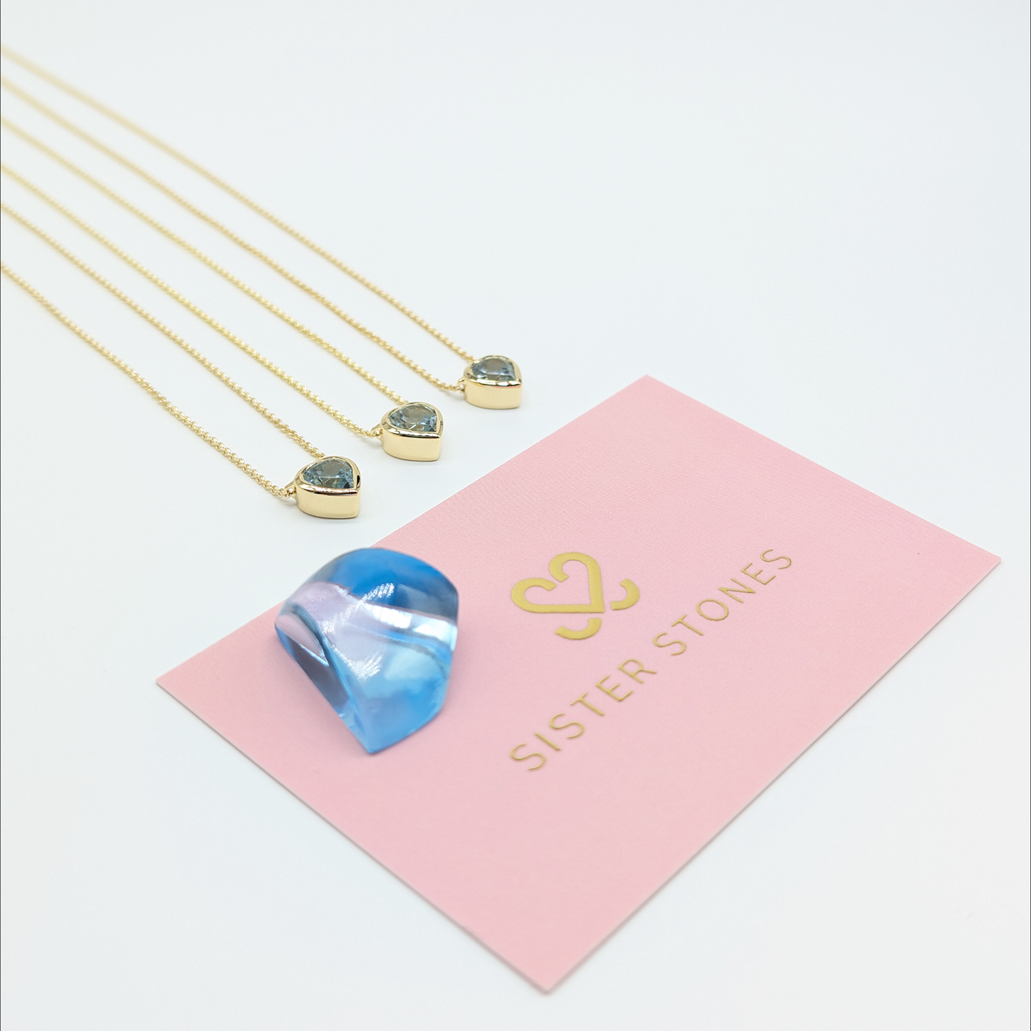 Set of 3 - Heart Blue Topaz 18k Vermeil Necklaces