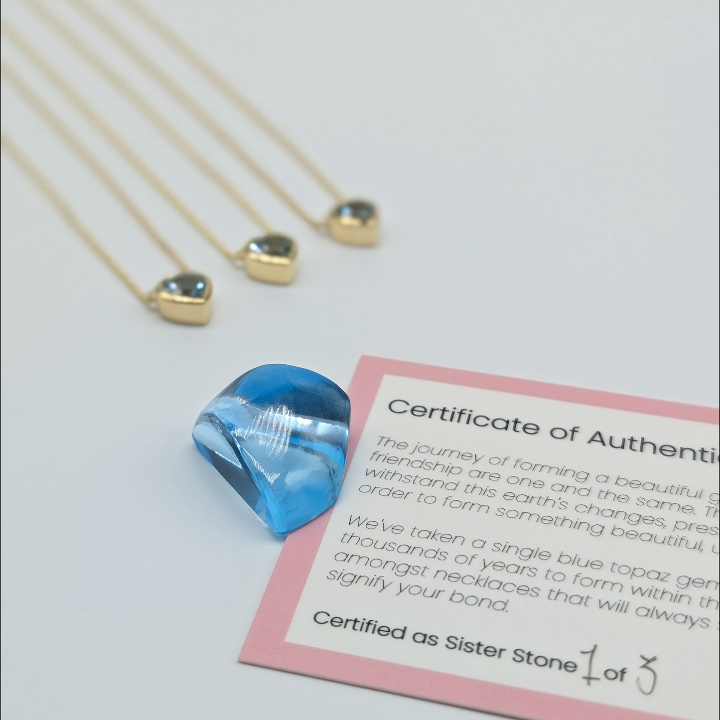 Set of 3 - Heart Blue Topaz 18k Vermeil Necklaces
