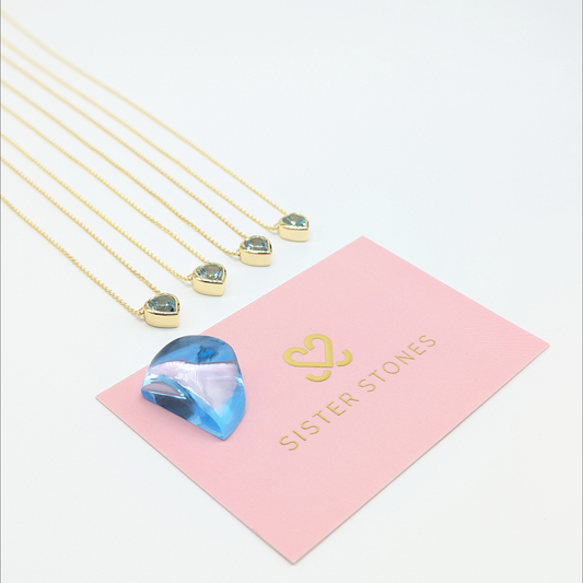 Set of 4 - Heart Blue Topaz 18k Vermeil Necklaces