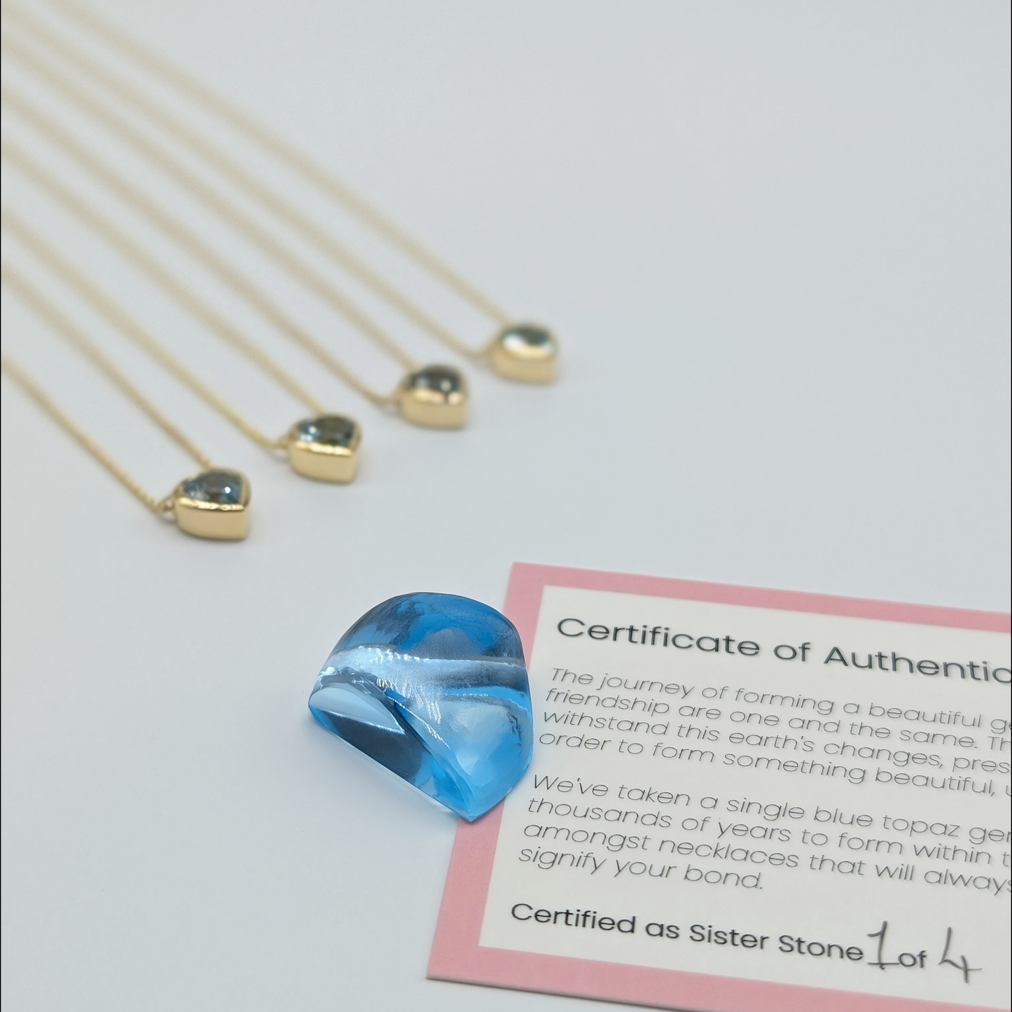 Set of 4 - Heart Blue Topaz 18k Vermeil Necklaces