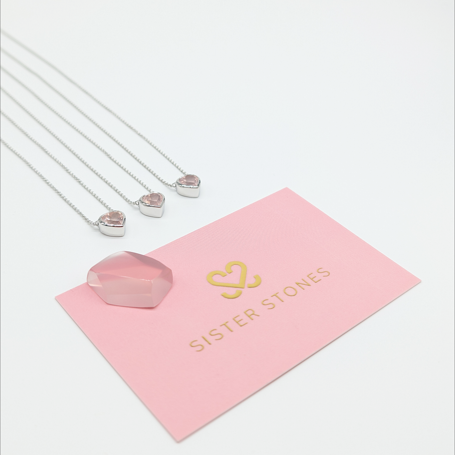 Set of 3 - Heart Rose Quartz Sterling Silver Necklaces