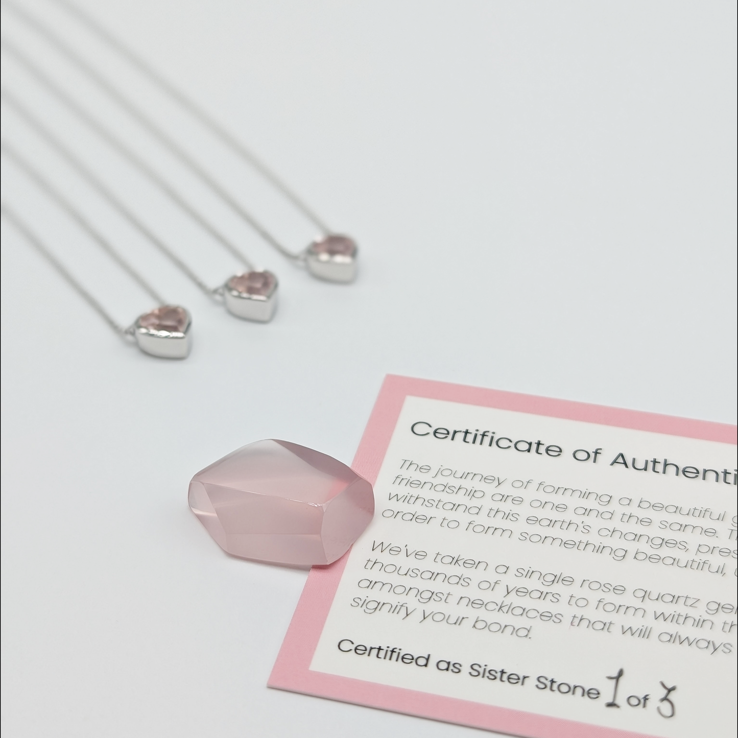 Set of 3 - Heart Rose Quartz Sterling Silver Necklaces