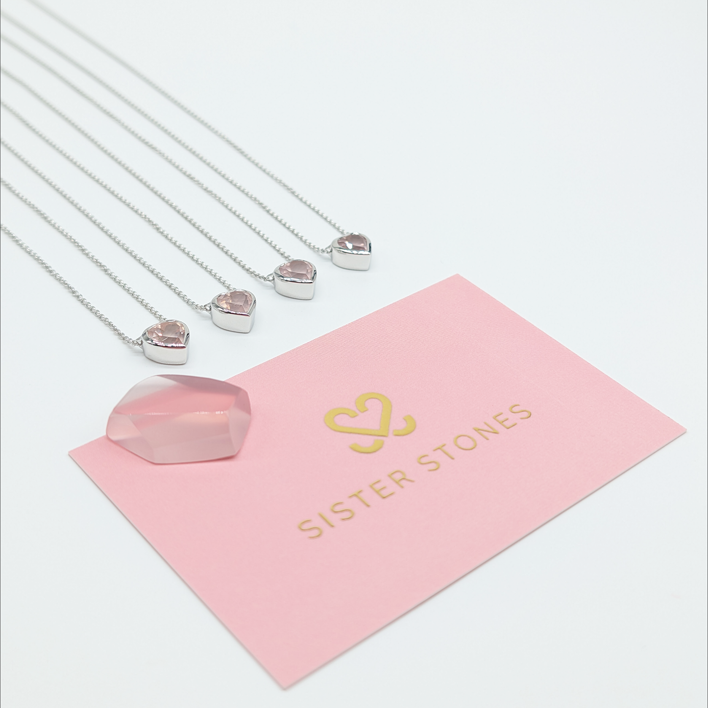 Set of 4 - Heart Rose Quartz Sterling Silver Necklaces