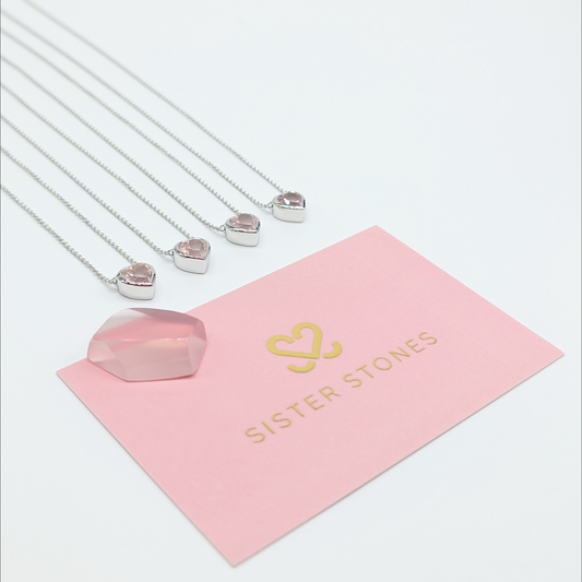 Set of 4 - Heart Rose Quartz Sterling Silver Necklaces