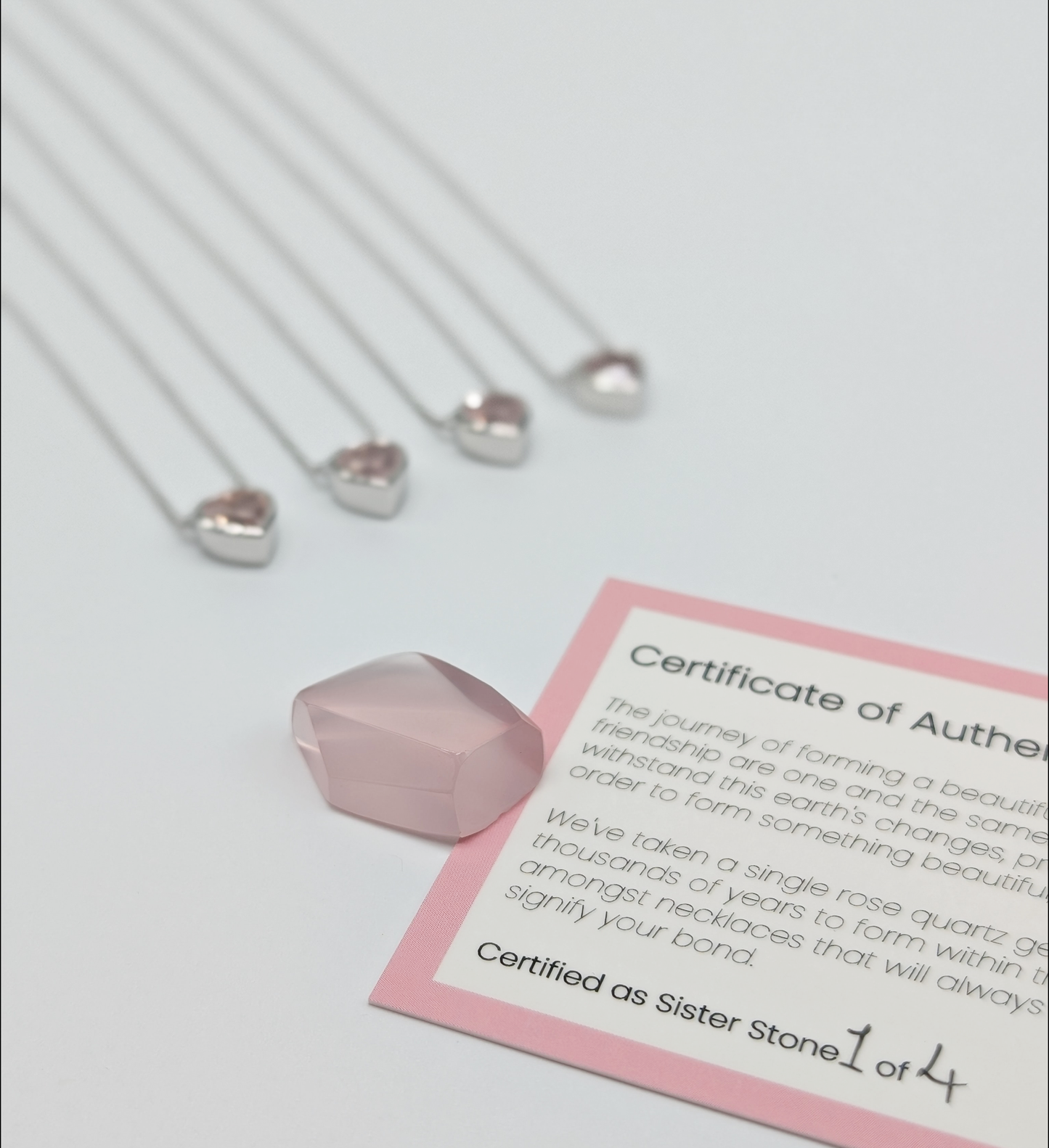Set of 4 - Heart Rose Quartz Sterling Silver Necklaces