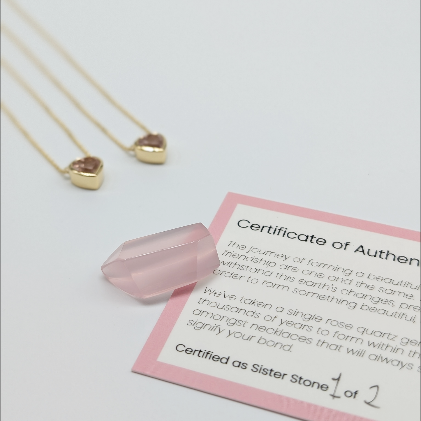 Set of 2 - Heart Rose Quartz 18k Vermeil Necklaces