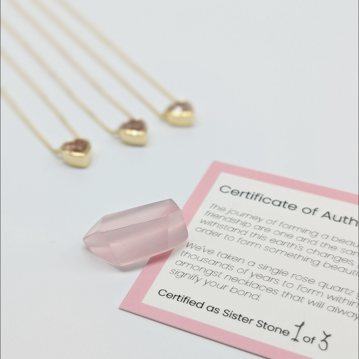 Set of 3 - Heart Rose Quartz 18k Vermeil Necklaces