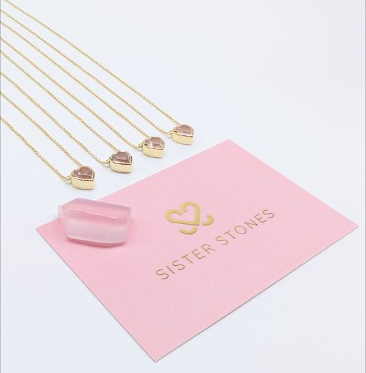 Set of 4 - Heart Rose Quartz 18k Vermeil Necklaces