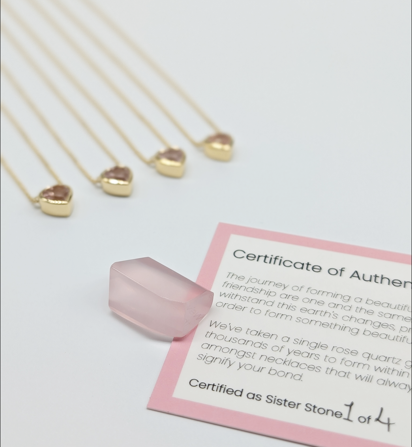 Set of 4 - Heart Rose Quartz 18k Vermeil Necklaces