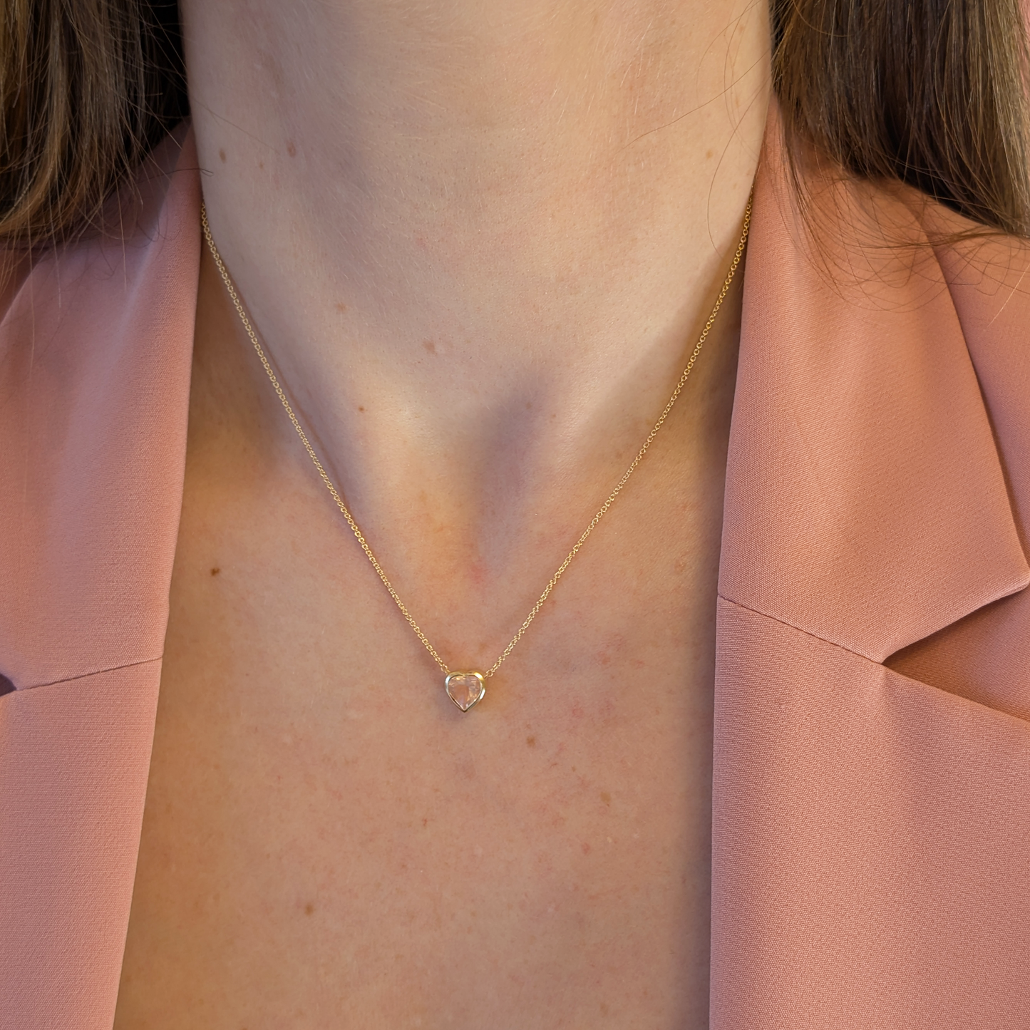 Set of 2 - Heart Rose Quartz 18k Vermeil Necklaces
