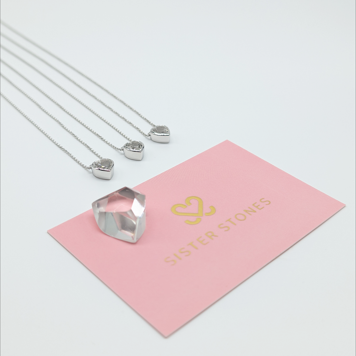 Set of 3 - Heart White Topaz Sterling Silver Necklaces