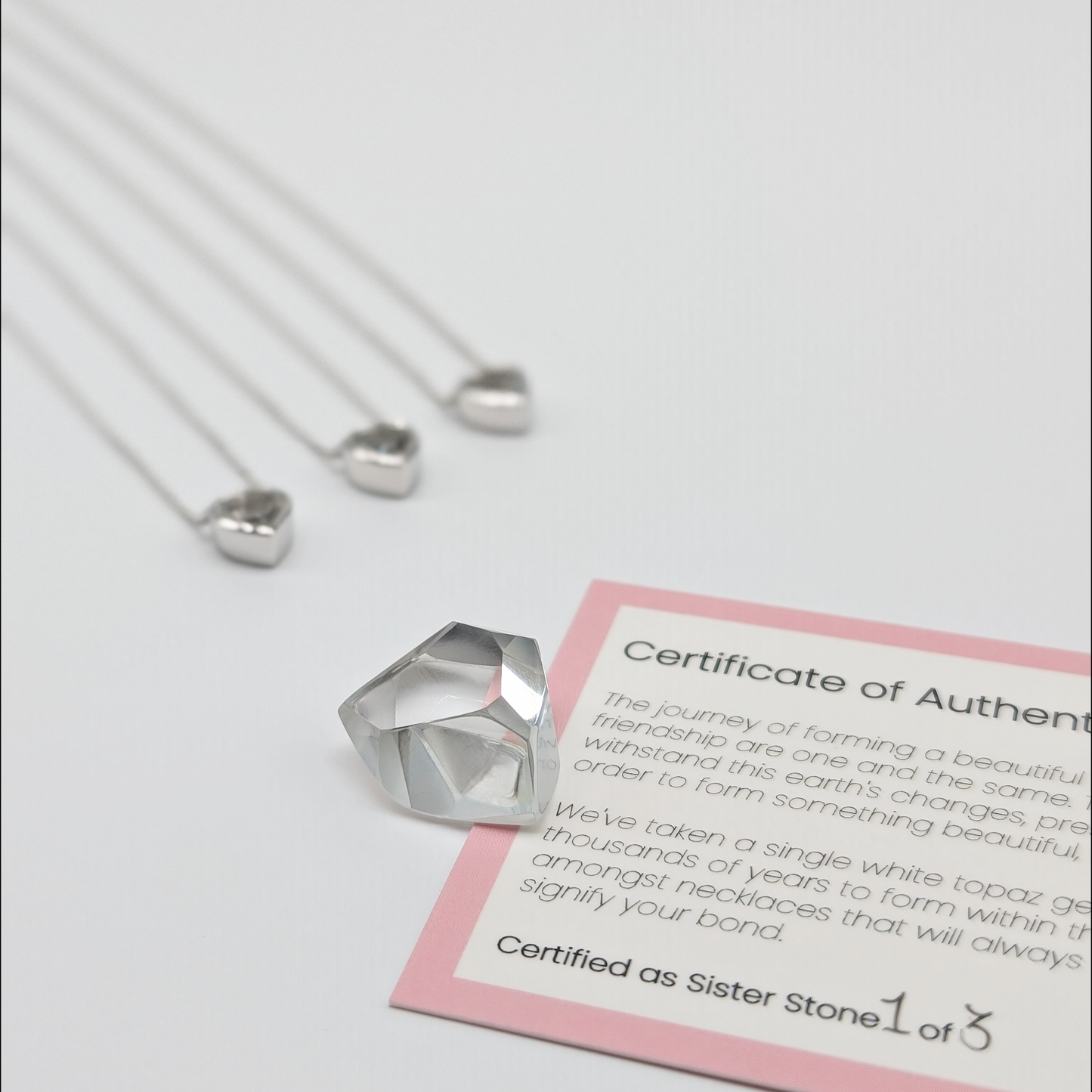 Set of 3 - Heart White Topaz Sterling Silver Necklaces