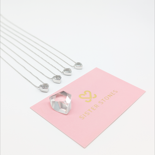 Set of 4 - Heart White Topaz Sterling Silver Necklaces