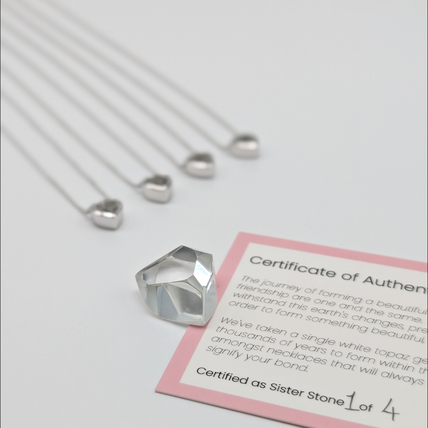 Set of 4 - Heart White Topaz Sterling Silver Necklaces