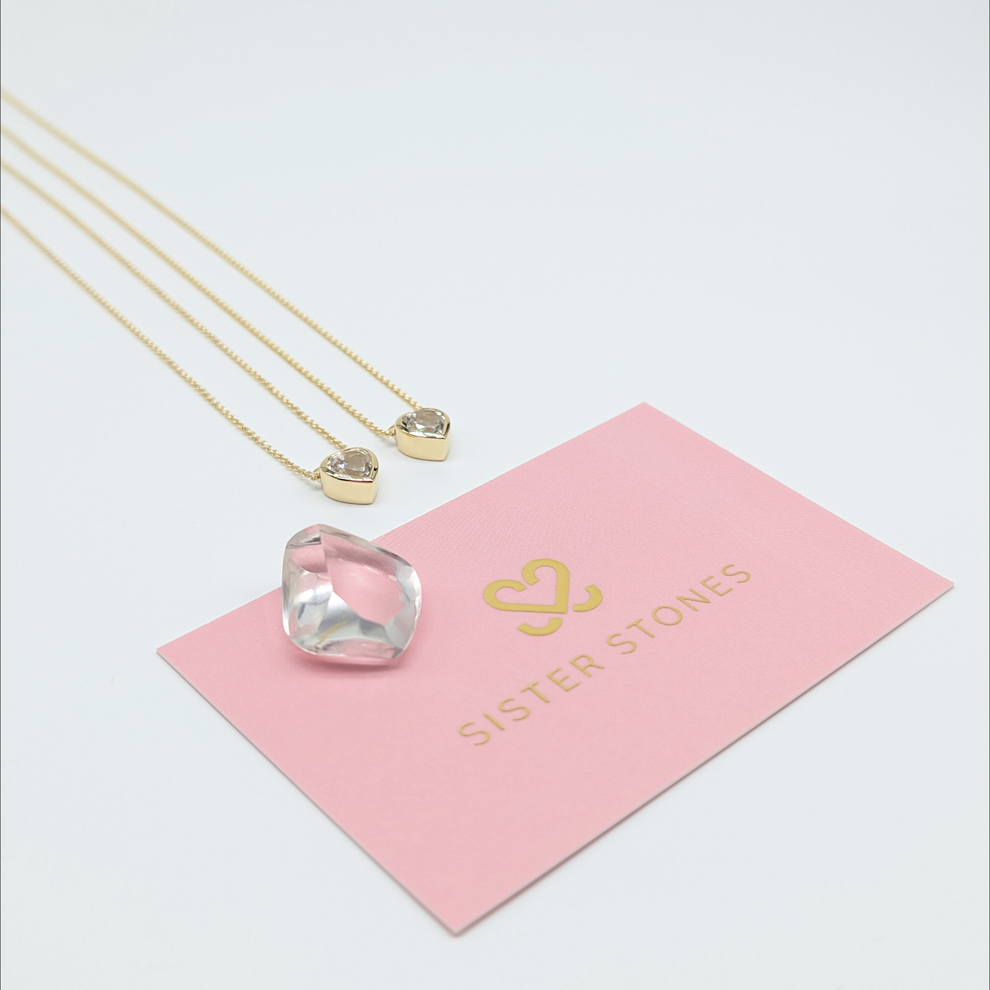 Set of 2 - Heart White Topaz 18k Vermeil Necklaces