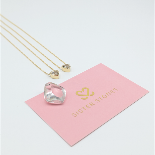 Set of 2 - Heart White Topaz 18k Vermeil Necklaces