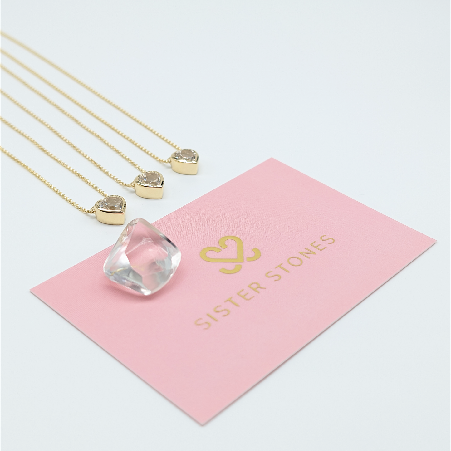 Set of 3 - Heart White Topaz 18k Vermeil Necklaces
