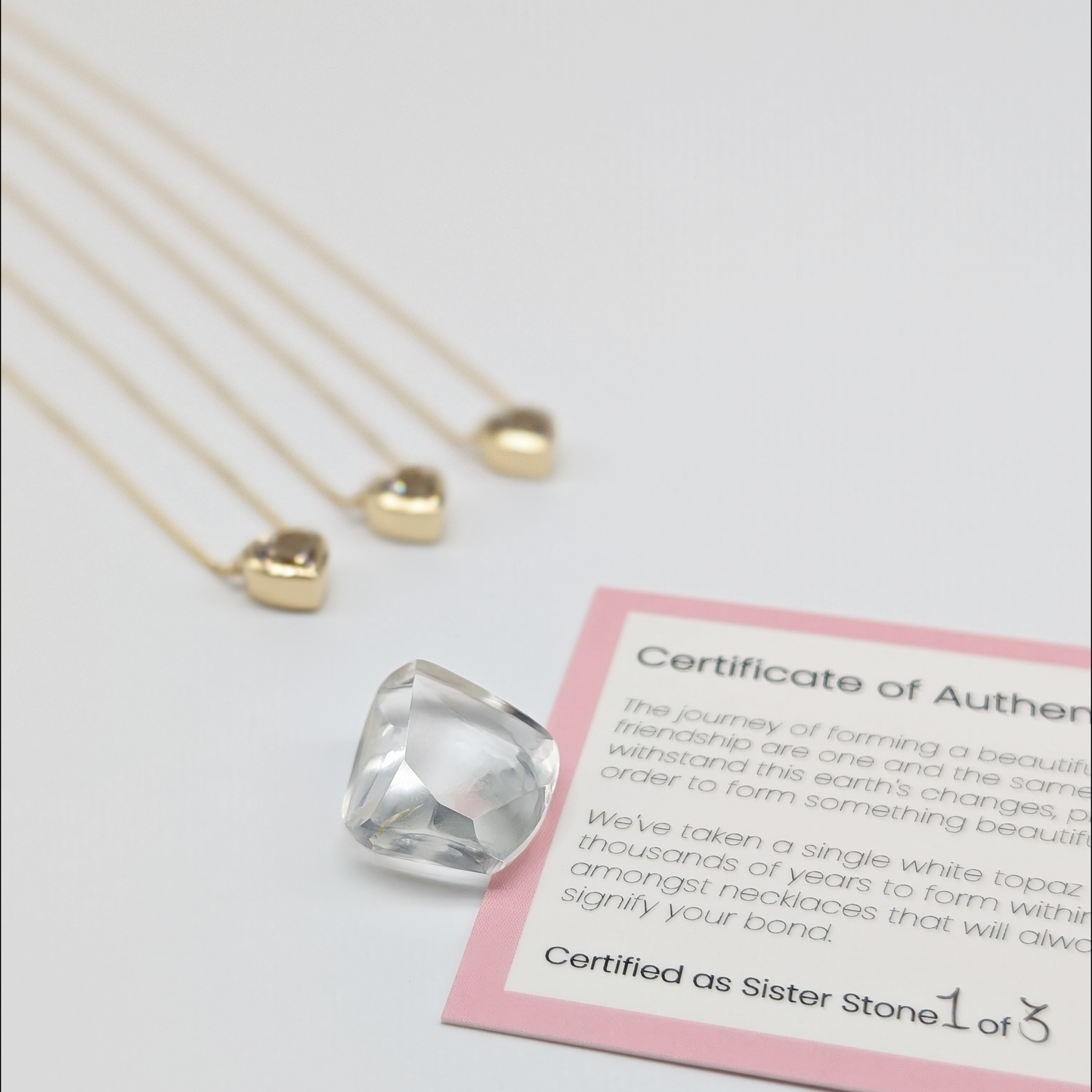 Set of 3 - Heart White Topaz 18k Vermeil Necklaces