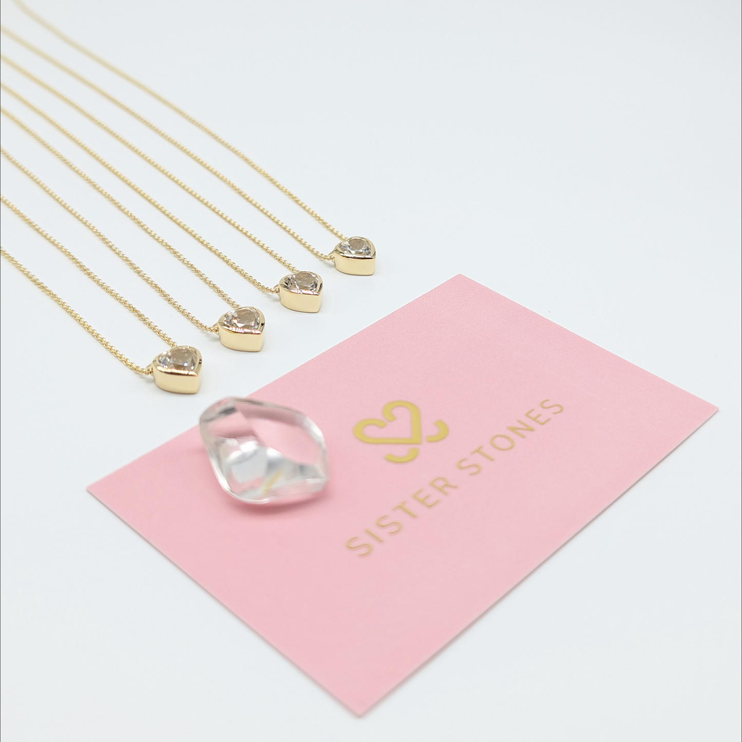 Set of 4 - Heart White Topaz 18k Vermeil Necklaces