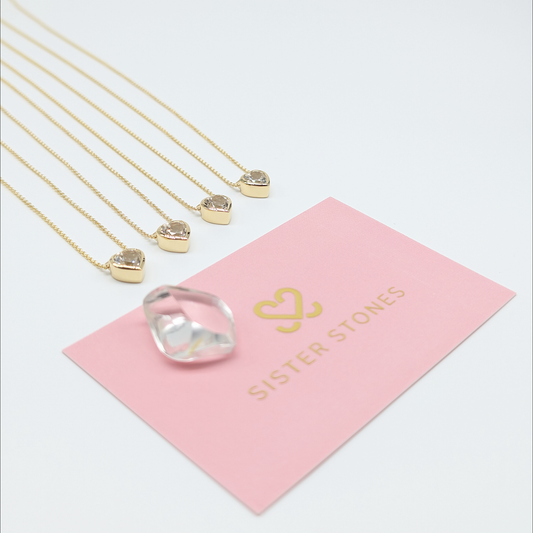 Set of 4 - Heart White Topaz 18k Vermeil Necklaces