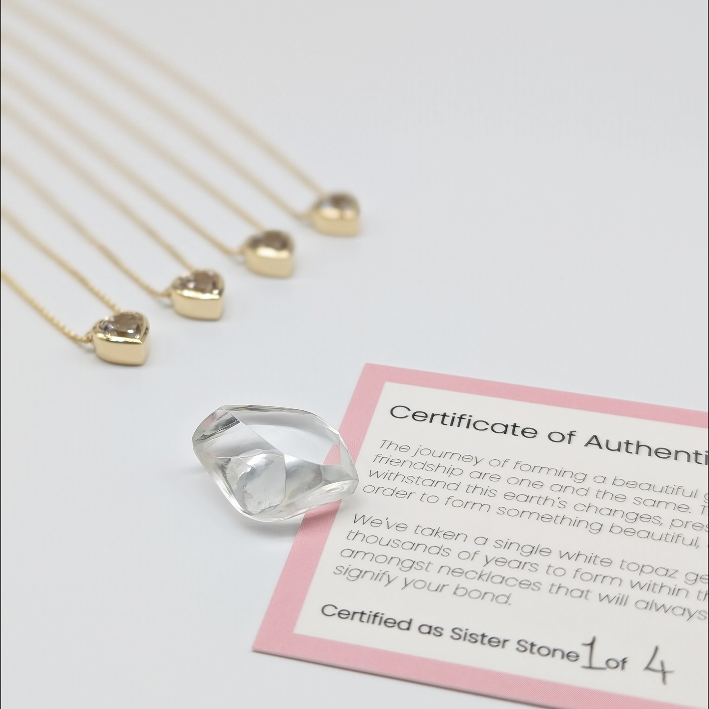 Set of 4 - Heart White Topaz 18k Vermeil Necklaces