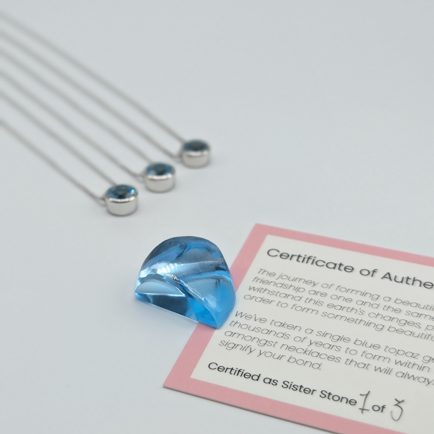 Set of 3 - Round Blue Topaz Sterling Silver Necklaces