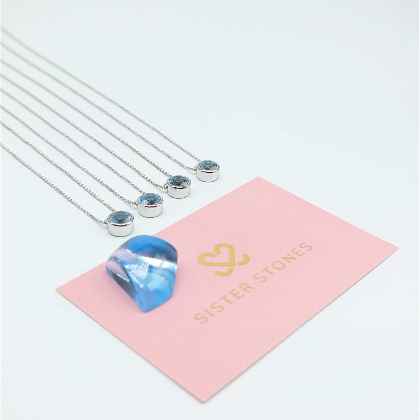 Set of 4 - Round Blue Topaz Sterling Silver Necklaces