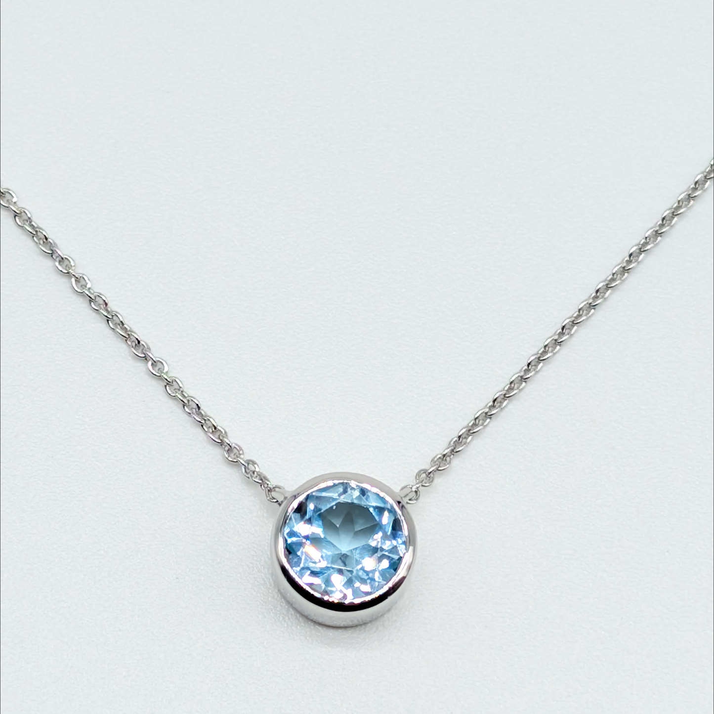 Set of 2 - Round Blue Topaz Sterling Silver Necklaces