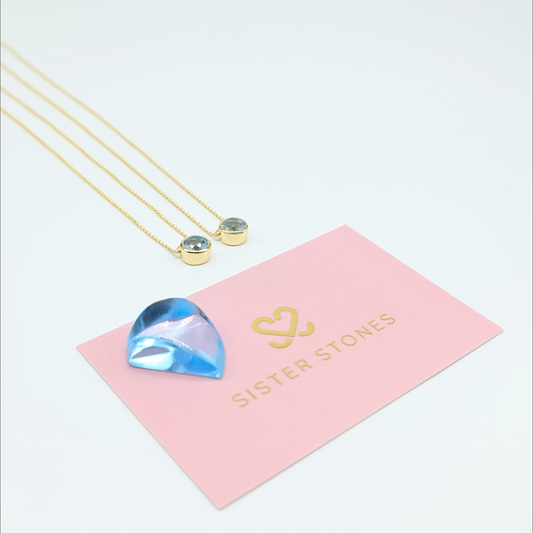 Set of 2 - Round Blue Topaz 18k Vermeil Necklaces