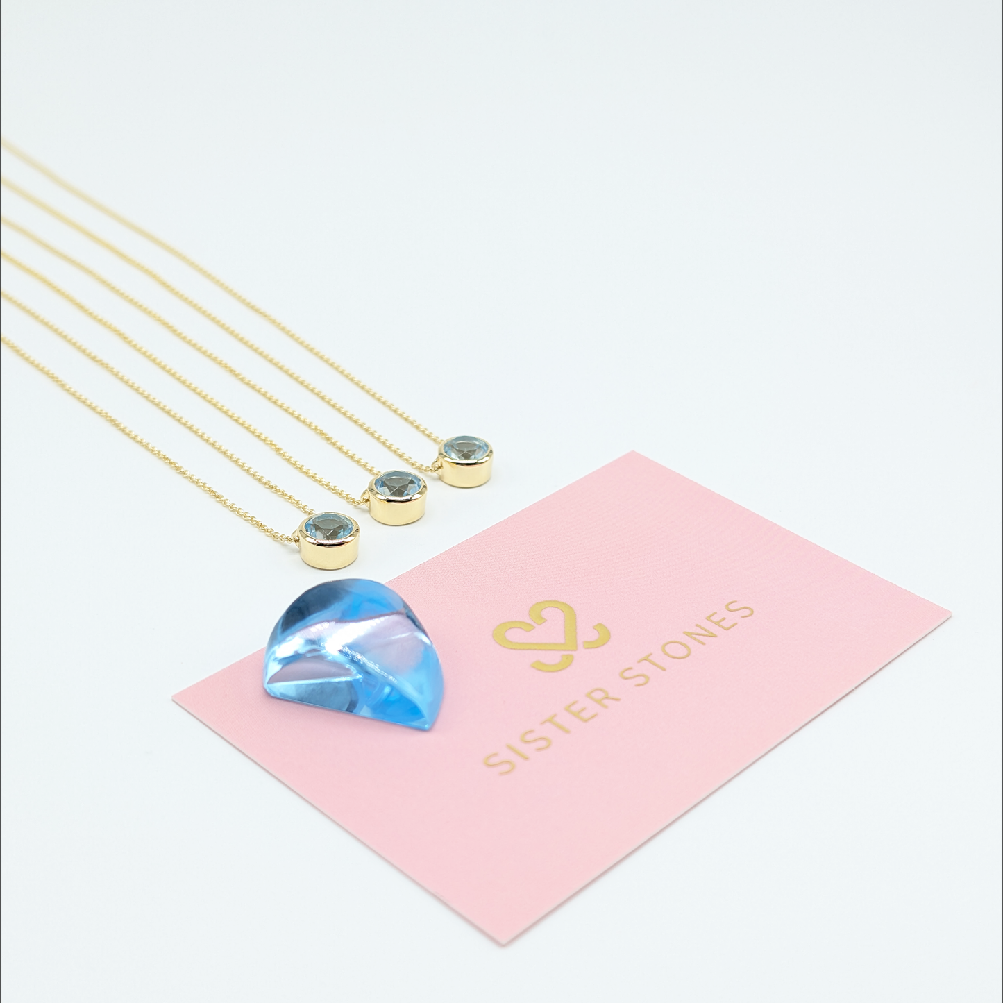 Set of 3 - Round Blue Topaz 18k Vermeil Necklaces