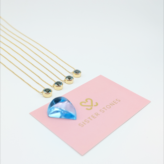 Set of 4 - Round Blue Topaz 18k Vermeil Necklaces