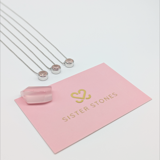 Set of 3 - Round Rose Quartz Sterling Silver Necklaces