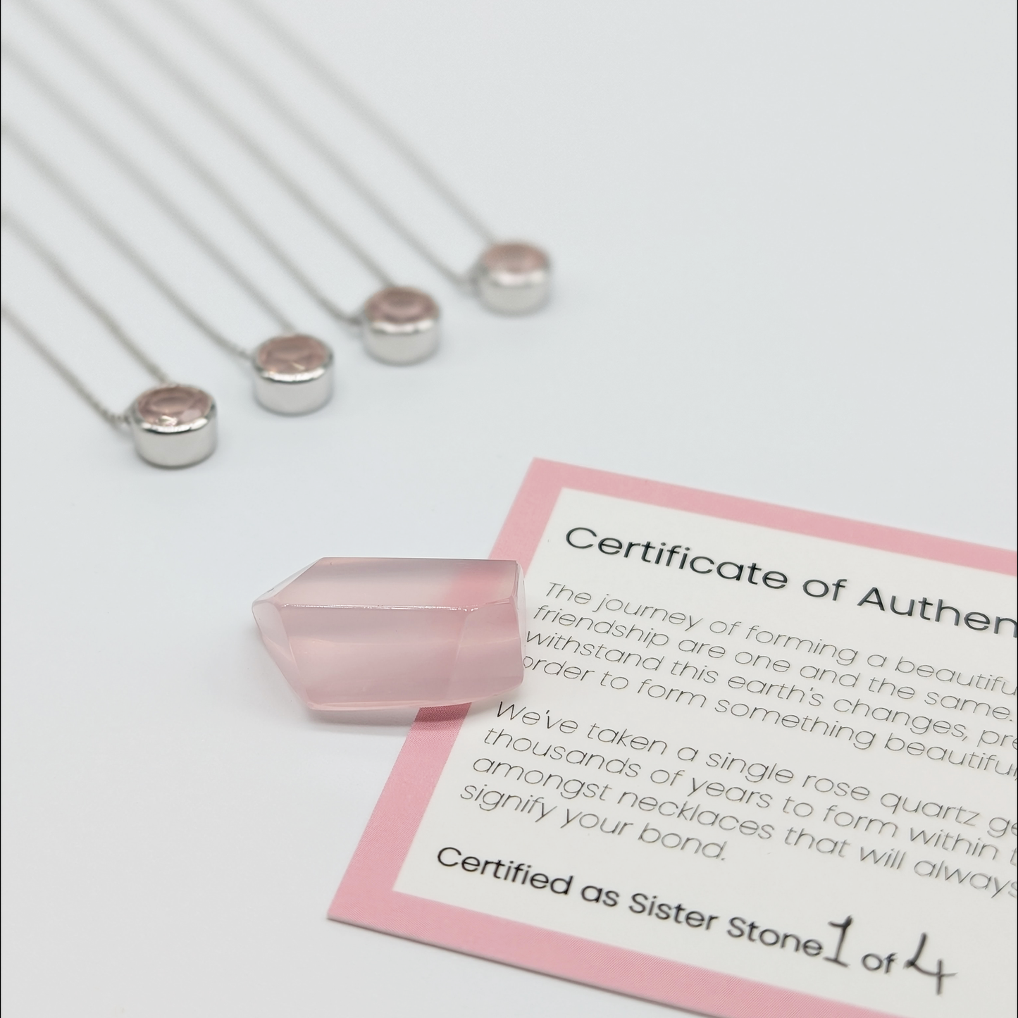 Set of 4 - Round Rose Quartz Sterling Silver Necklaces